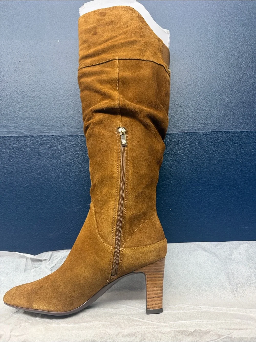 Naturalizer Yuko Chestnut Brown Suede Knee-High Block Heel Boots